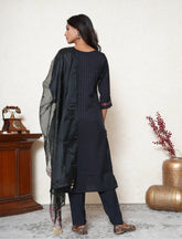 Black Embroidered Suit Set with Organza Dupatta